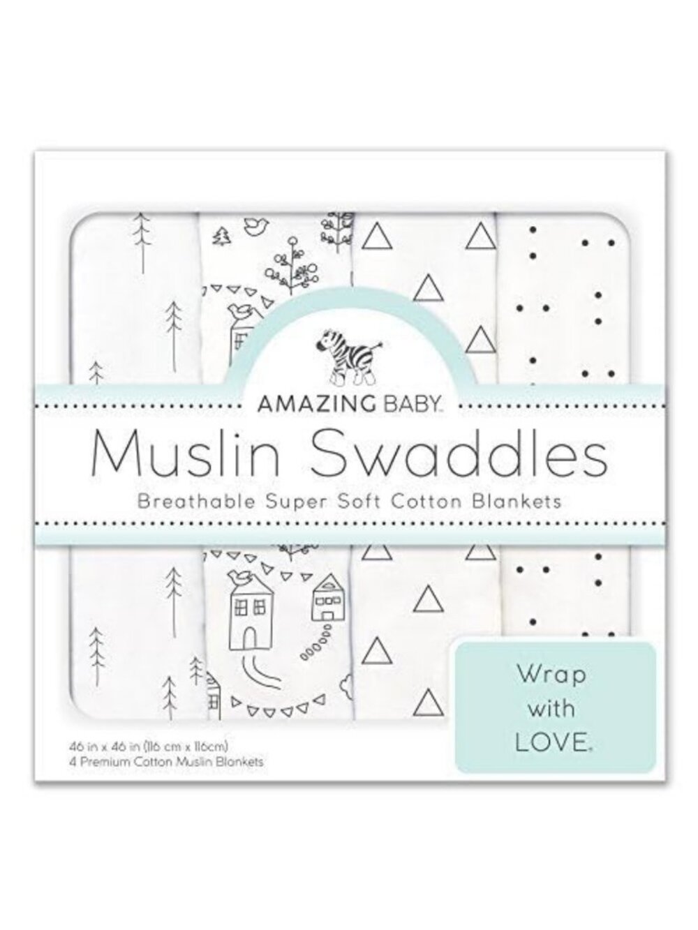 Soft Cotton Baby Swaddle Blankets - Set of 4, XLarge 46"x46", Unisex Nursery